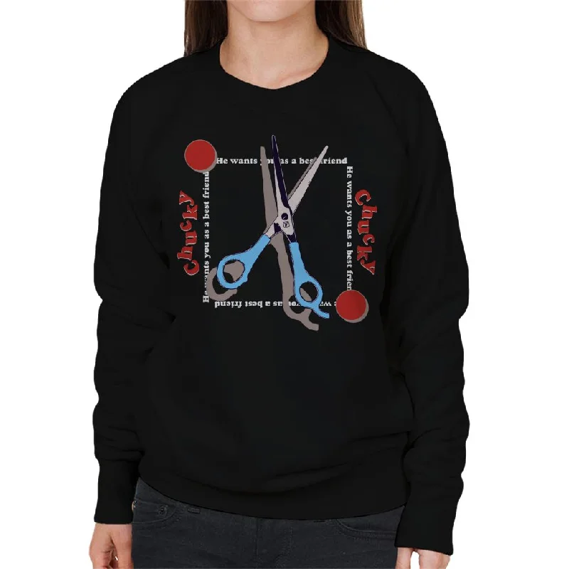 New Deals retro sports hoodieChild's Play Chucky Best Friend Scissors Women's Sweatshirt New Deals retro sports hoodieChild's Play Chucky Best Friend Scissors Women's Sweatshirt