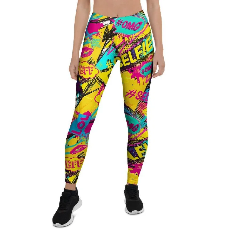 Final Clearance Abstract Comic Bubble Graffiti Print Women's Leggings